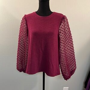 Maeve Burgundy Textured Sleeve Top
